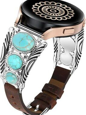 Leather Turquoise Band Boho Compatible Samsung Galaxy Watch 7/6/5/4/FE/Active 2